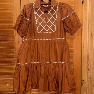 Entro rust dress with white ric rac